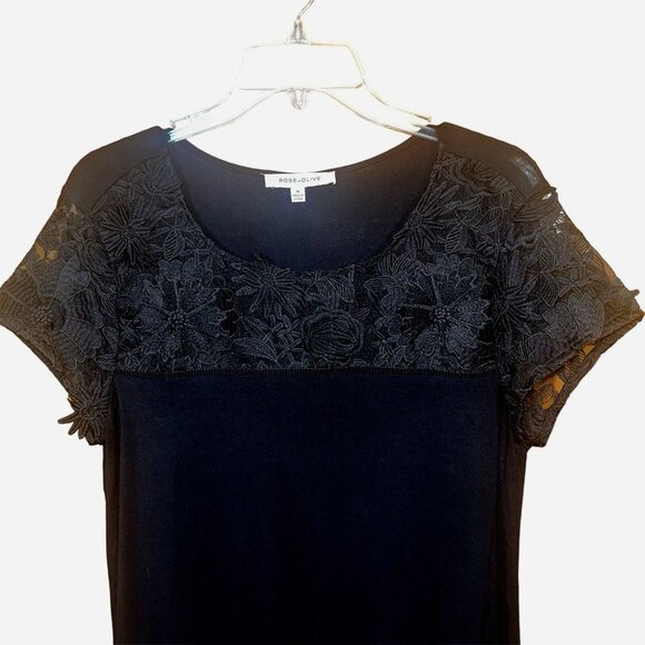 Gothic Crochet Lace Scoop Neck Cap Sleeve Black Top M – Witchy Chic Romantic - Picture 3 of 6